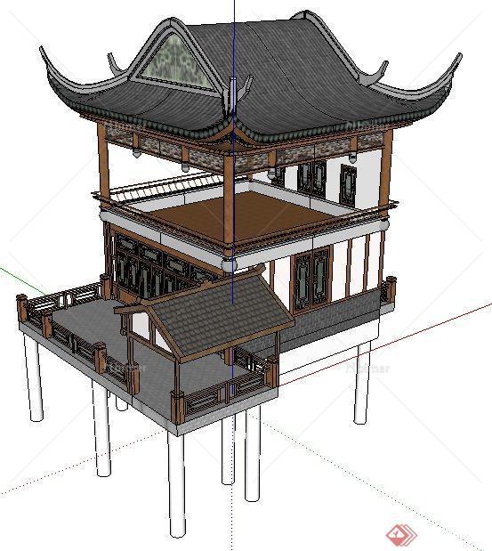 中式风格水榭楼阁su模型