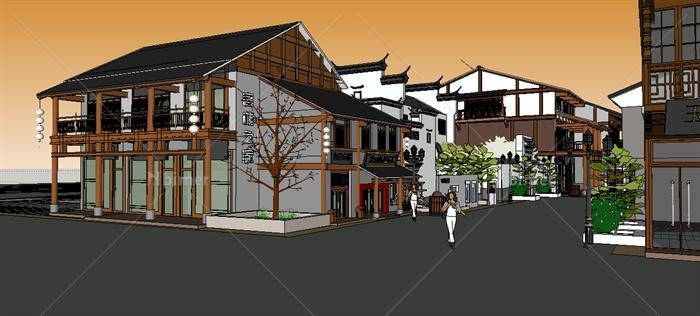 某现代中式商业步行街建筑设计su模型[原创]