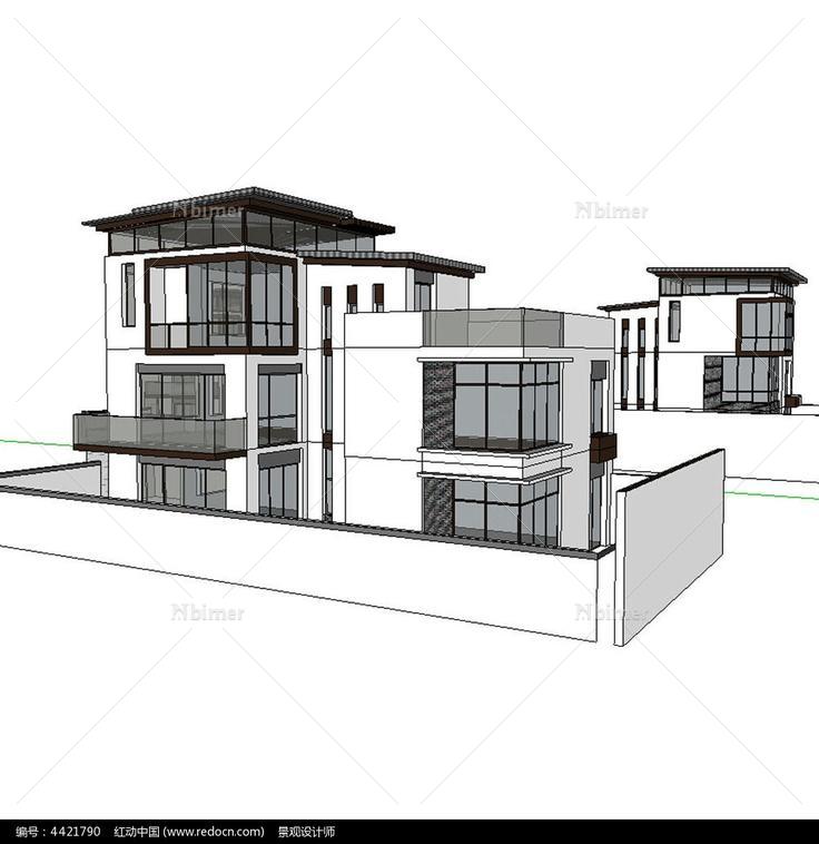 中式别墅建筑草图大师SU模型