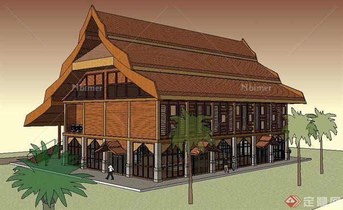 东南亚风格羽毛球馆建筑sketchup模型[原创]