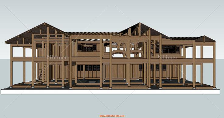 精细传统木作民居模型《贞孝堂》，带模型下载