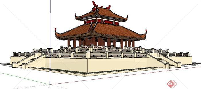 古典中式轴对称文化建筑设计su模型[原创]