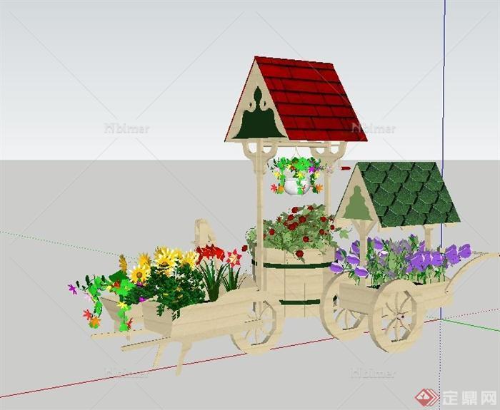 园林景观小品花车设计su模型