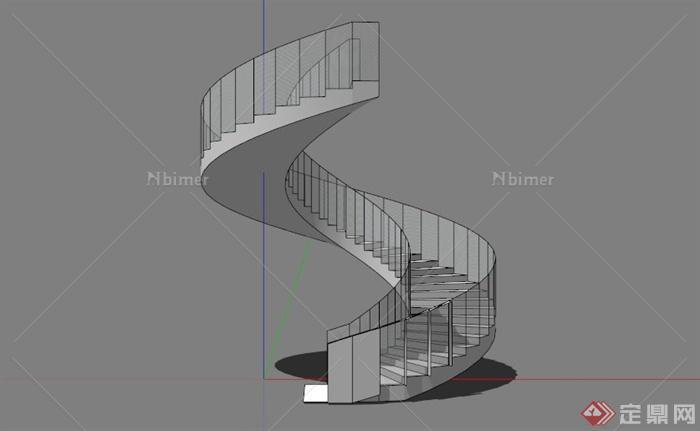 某现代玻璃围栏旋转楼梯SU模型