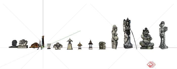东南亚雕塑小品合集SU模型