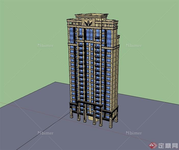 新古典住宅小高层建筑楼设计su模型[原创]