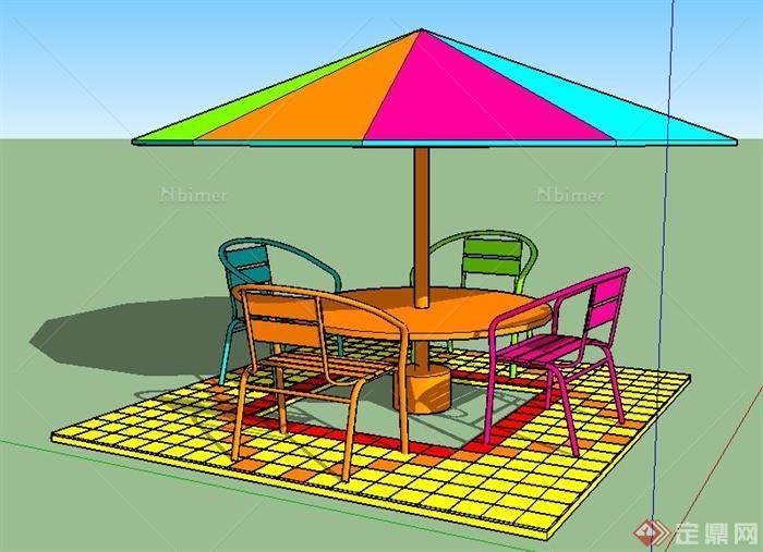 现代风格彩色遮阳伞及桌椅组合su模型