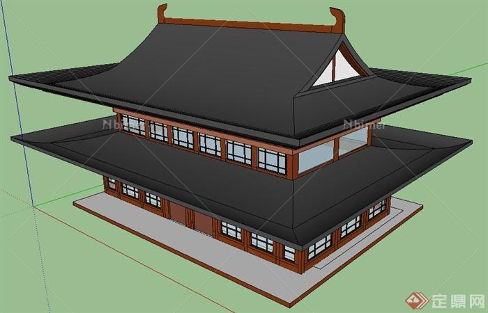 中式风格重檐建筑设计su模型