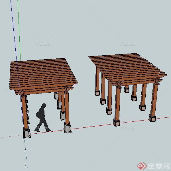 一套木质八柱廊架SU模型素材