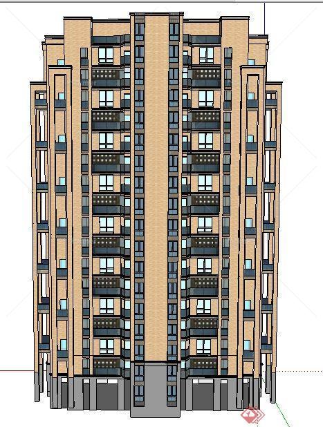 现代独栋高层公寓住宅楼建筑设计su模型