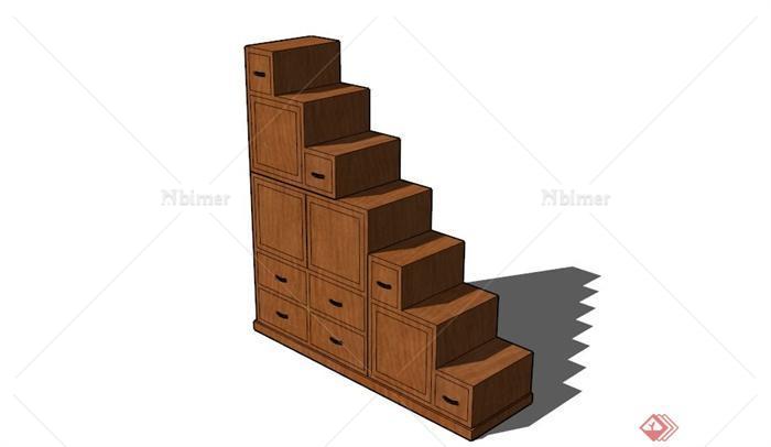 现代台阶式木储物柜设计SU模型