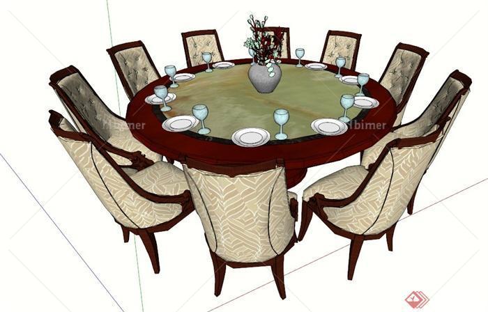 新古典欧式圆形圆形餐桌椅设计SU模型
