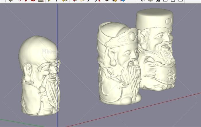 三座吉祥雕塑头像sketchup精致设计模型[原创]