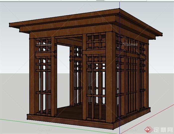 日式木质凉亭su模型