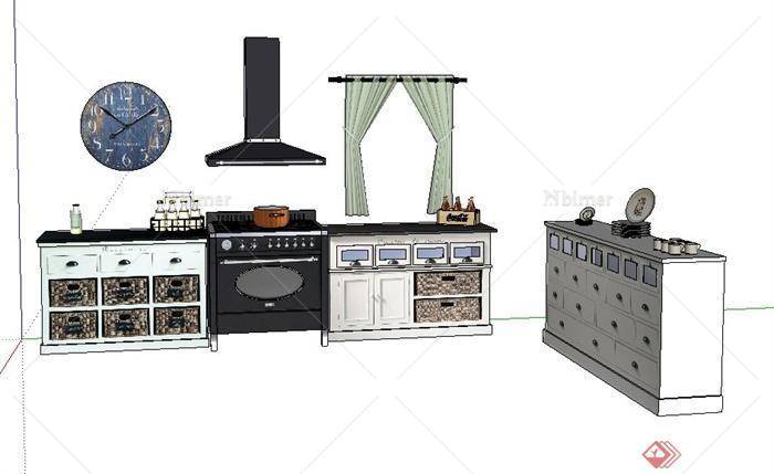 厨房橱柜、灶台设计SU模型[原创]