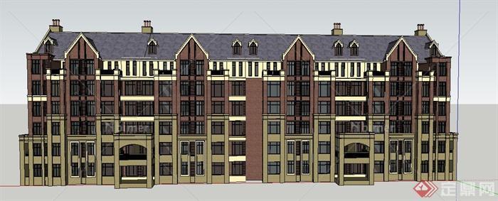 某三排双拼式六层住宅建筑设计su模型