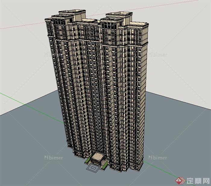 某现代风格详细高层居住小区建筑设计su模型[原创