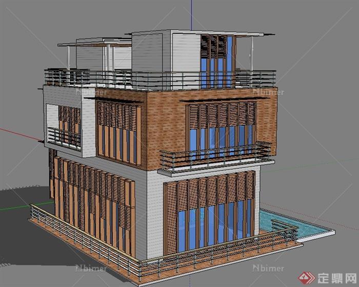 某两层 热带别墅建筑设计SU模型