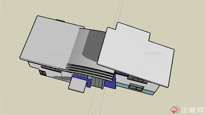 某现代风格两层私人住宅办公建筑设计SU模型