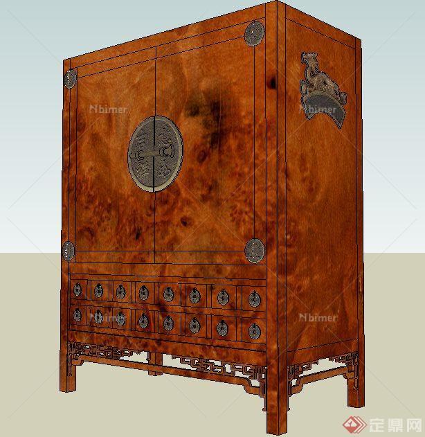 中式古朴柜子储物柜su模型[原创]