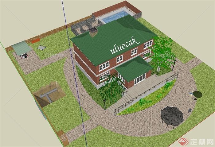 某现代风格花园洋房住宅居住建筑设计SU模型