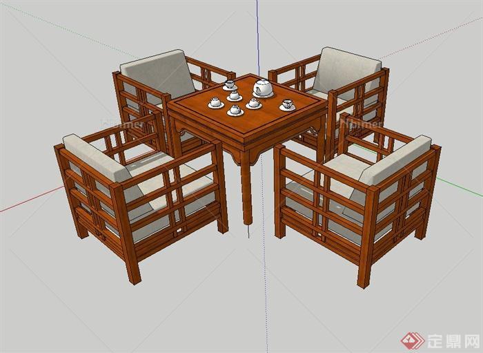 某现代风格茶桌、椅子组合设计su模型
