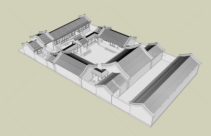 中式四合院(38791)su模型下载