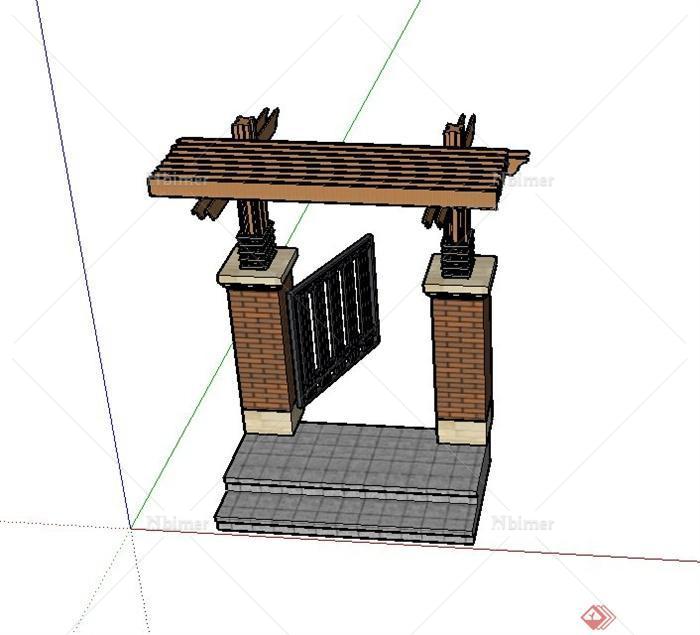 园路景观节点院门设计SU模型