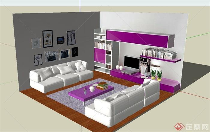 现代简约风格客厅沙发组合设计SU模型