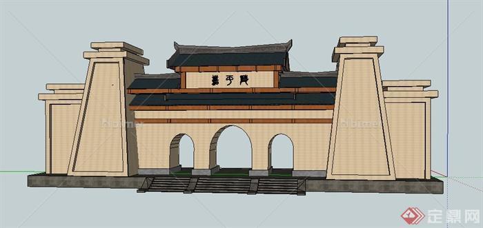 中式陵园大门设计su模型[原创]