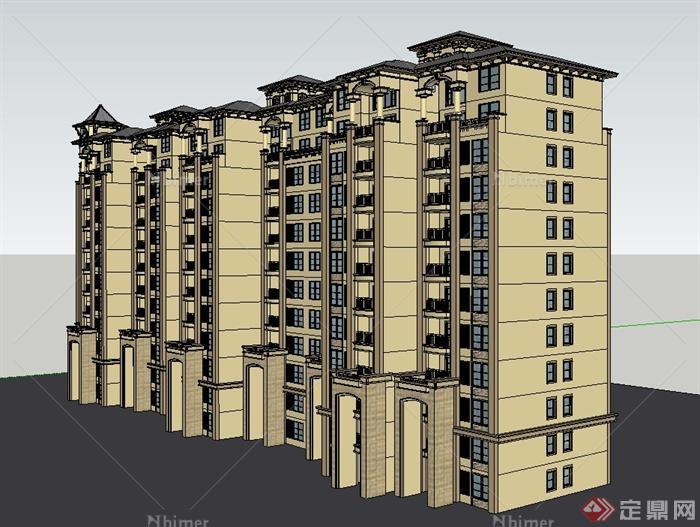 某新古典小高层联排住宅建筑设计SU模型