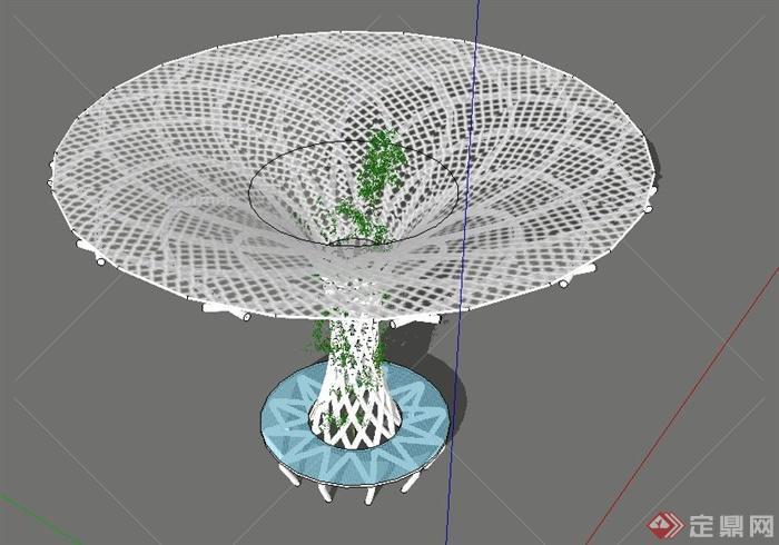 现代圆形树枝形廊架设计SU模型