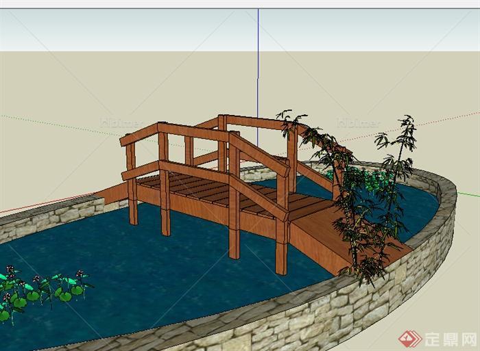某个园林景观园桥设计SU模型素材