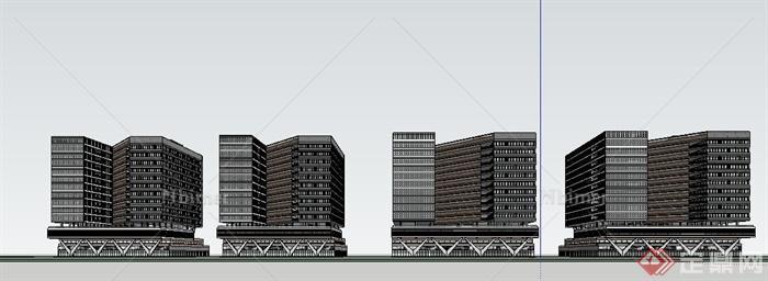 4栋N字形办公楼建筑设计su模型[原创]