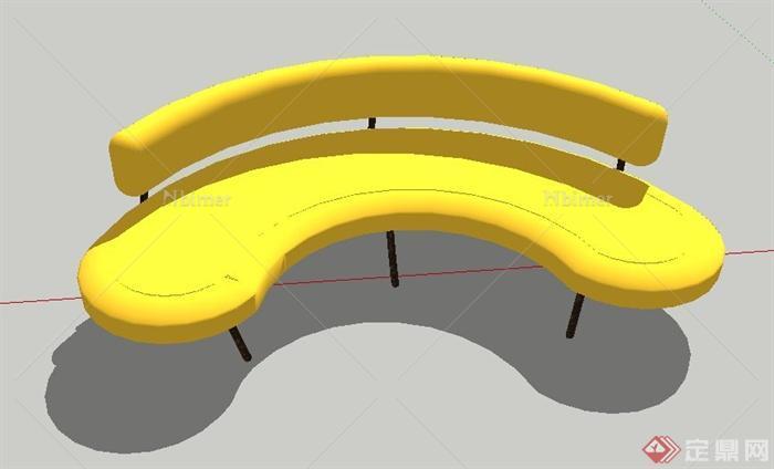现代黄色弧形沙发su模型