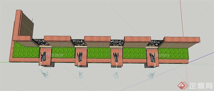 园林景观节点喷泉水景墙设计SU模型