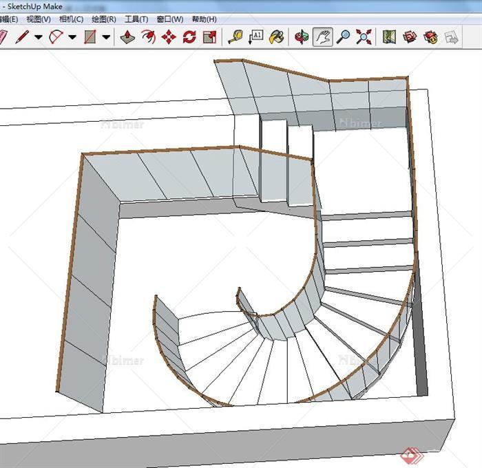 建筑室内旋转楼梯设计SU模型（附CAD平面图）[原