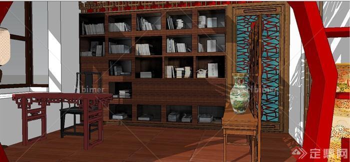 现代中式风格书房室内设计su模型