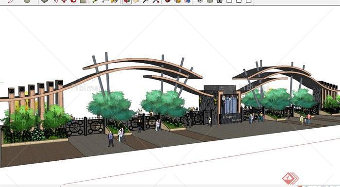 现代灵动景区大门入口设计SU模型[原创]