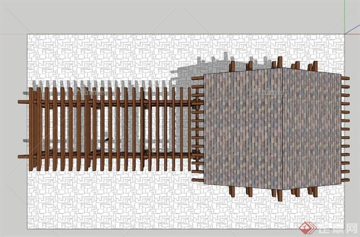 现代木制亭廊组合设计SU模型[原创]