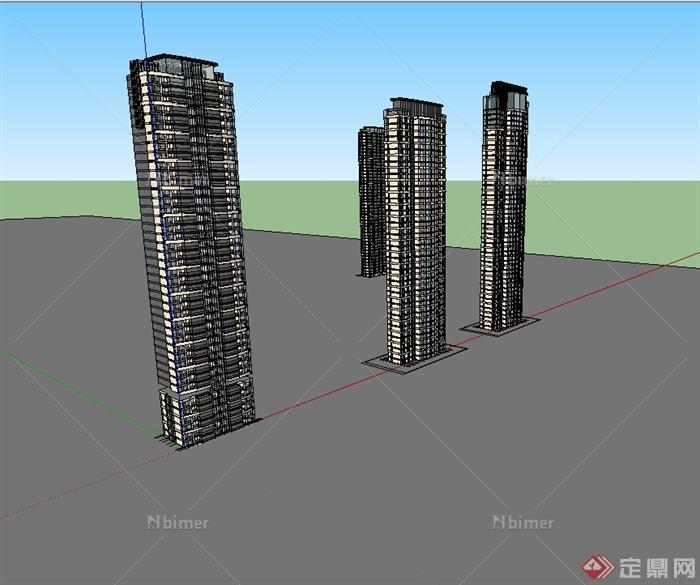 四栋不同的高层住宅建筑楼设计SU模型[原创]