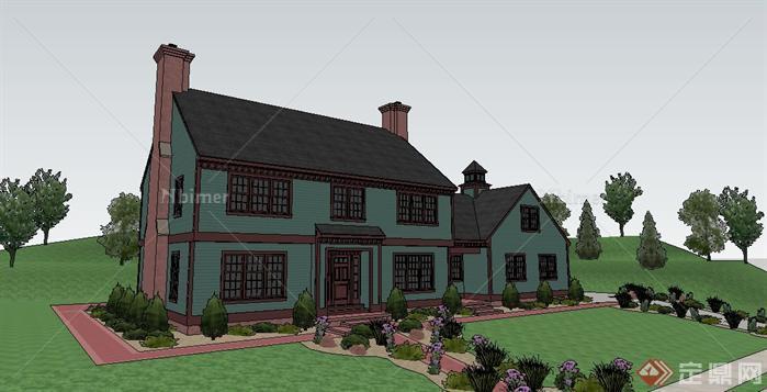 某英式乡村别墅建筑设计方案sketchup模型