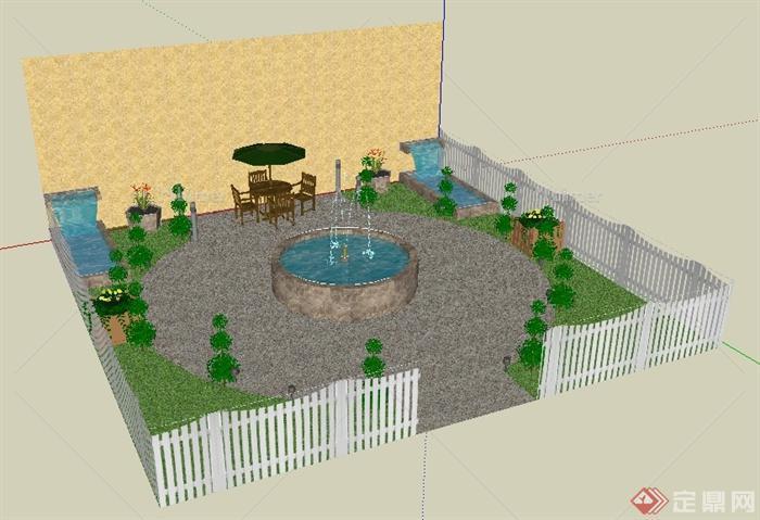 某现代轴对称庭院花园景观设计SU模型