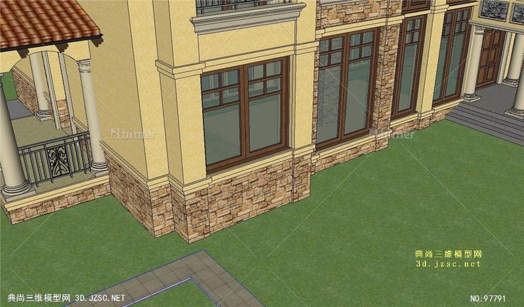(2)带高清效果图CAD总平面图SU别墅模型