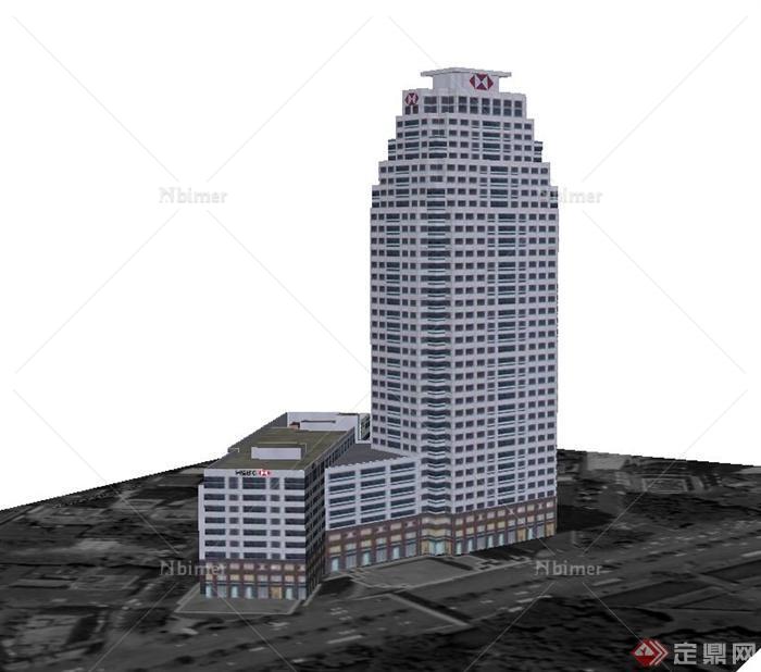 某现代高层组合式银行办公建筑设计SU模型