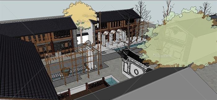 仿古染布坊巷建筑方案sketchup精致设计模型[原创