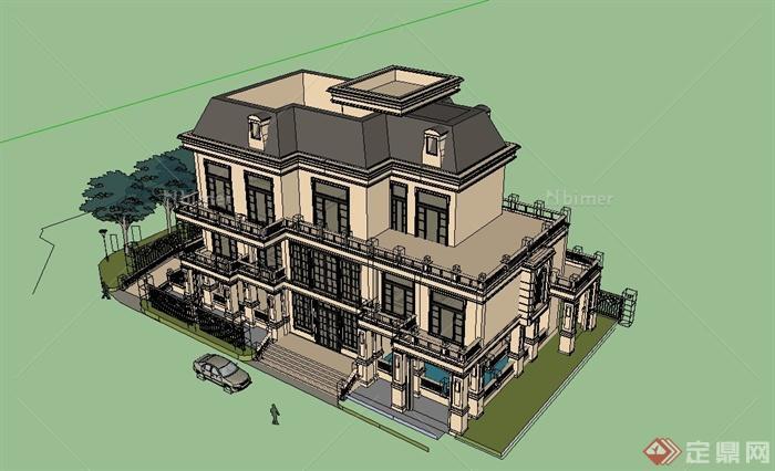某三层现代风格别墅建筑设计SU模型