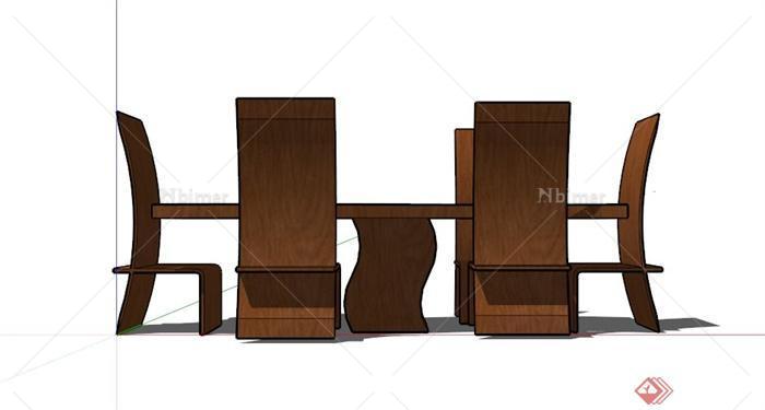 现代波浪形六人餐桌设计SU模型