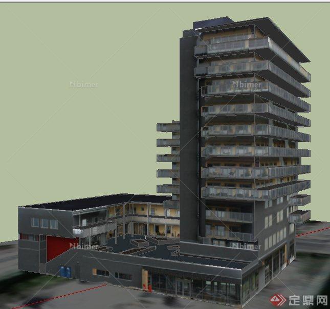 现代风格综合办公楼建筑设计su模型