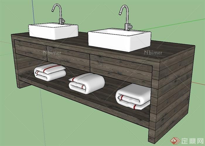 现代室内木质洗手台设计SU模型